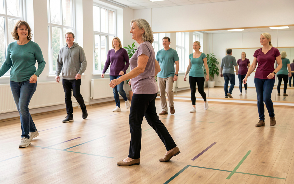 A dancer shifting gently forward then back with clear supporting-foot position visible